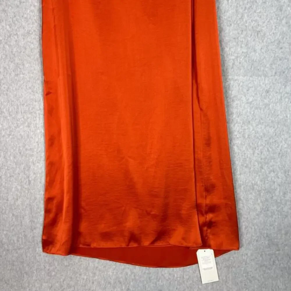 Abercrombie & Fitch Size Small Orange Satin Strapless Slip Maxi Dress Front Slit